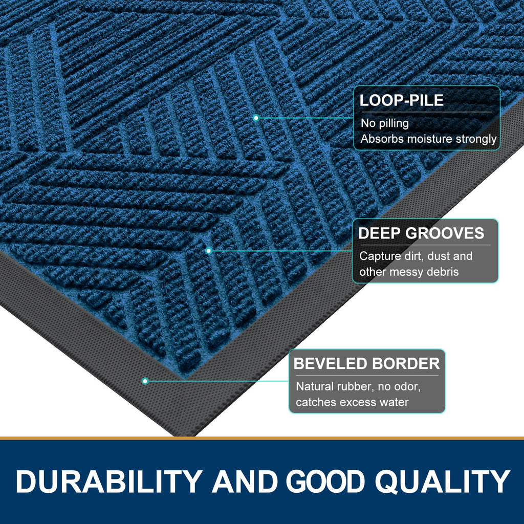 Smiry Front Door Mat Outside Entrance, Low Profile Rubber Doormat, 47x32