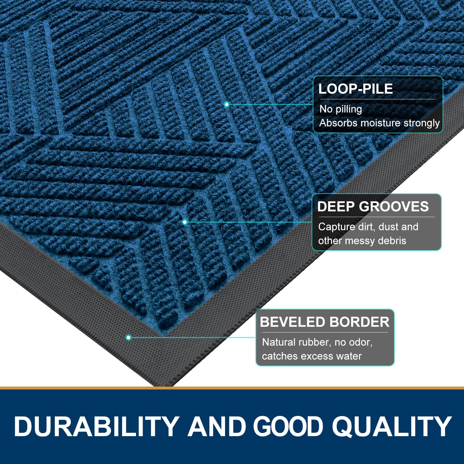 Smiry Front Door Mat Outside Entrance, Low Profile Rubber Doormat, 47x32