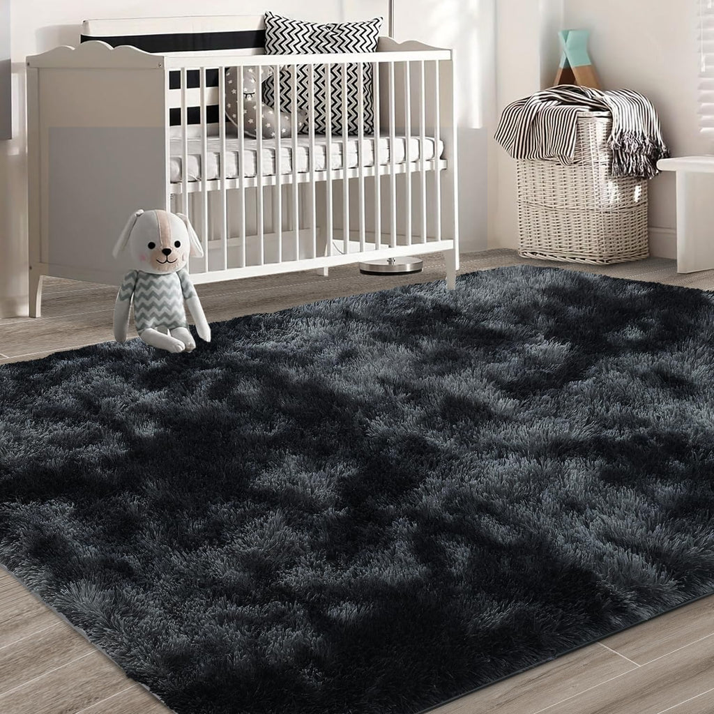 10X14 Large Area Rugs for Living Room Bedroom,Big Shag Rug for Bedroom Dorm,Soft Fluffy Indoor Carpet Plush Rugs for Living Room Home Decor(Mottling Black, 10X14 Feet)