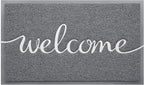 BeneathYourFeet Door Mat, Welcome Mat Low Profile Floor Mat Front Doormat Indoor and Outdoor Doormat Non Slip Rugs for Entryway, Patio, High Traffic Areas (32"x20", Grey-Welcome)