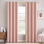 MIULEE 100% Blackout Linen Curtains for Bedroom Thermal Insulated Blush Pink Grommet Room Darkening Curtains & Drapes for Living Room Nursery 52 x 96 Inch (2 Panels)
