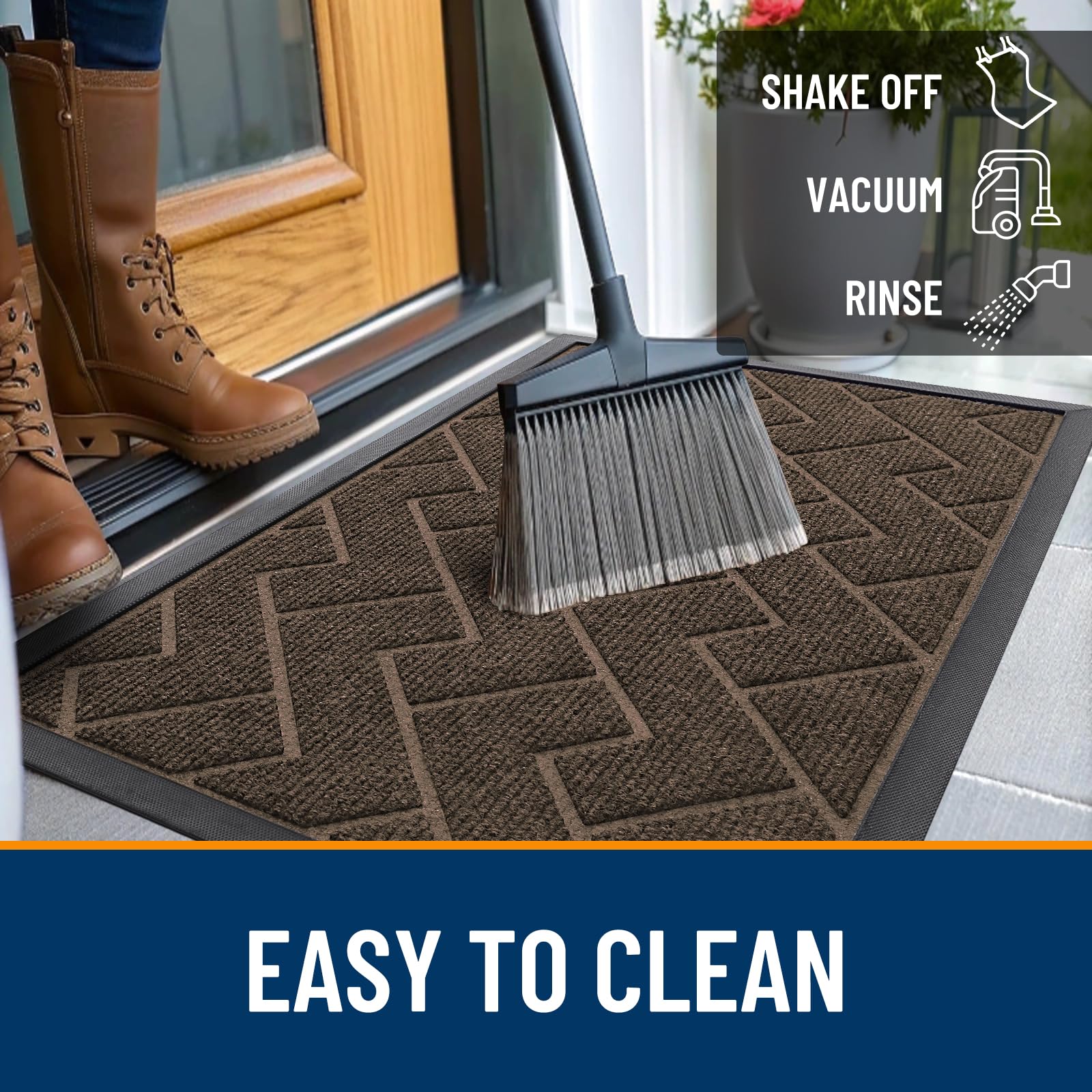 OLANLY Front Door Mat Outside 29.5x17, All-Season Absorbent Rubber Doormat
