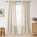 Birch Beige Linen Curtains for Living Room 100 Inches Long Light Filtering Semi Sheer Curtain Back Tab Modern Farmhouse Decor Elegant Luxury Coastal Drapes for Bedroom Dinner Room 52x100, 2 Panels