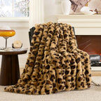 Cozy Bliss Cheetah Leopard Print Faux Fur Throw Blanket for Couch, Fuzzy Soft Plush Thick Bubble Blanket for Sofa Bedroom Living Room, 60x80 Inches Brown
