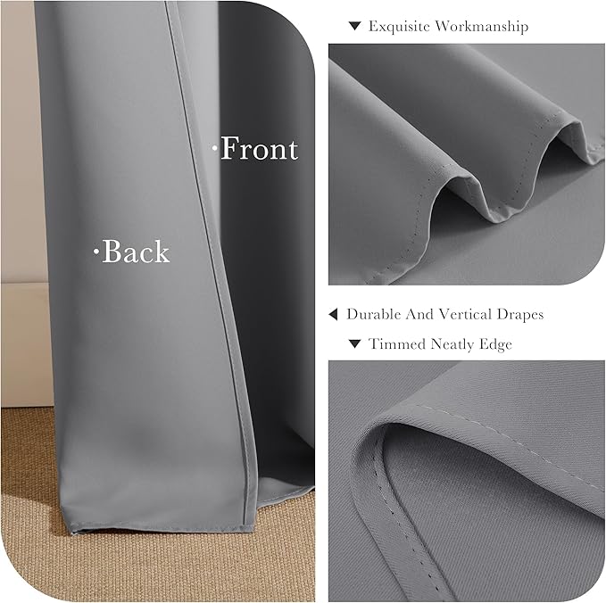 PONY DANCE Blackout Window Curtains - Home Decoration Energy Saving Thermal Insulated Curtain Drapes/Window Coverings with Slot Pocket Living Room, 42" W x 63" L, Silver Grey, 2 Panels
