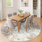IOHOUZE Abstract Round Area Rug 8 Ft Washable Circle Rugs Large Round Rug Non Slip Thin Soft Circle Rugs, Printed Faux Wool Floor Carpet for Bedroom Living Room Dining Room Nursery, Beige Brown