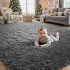 8x10 Fluffy Shag Area Rugs for Living Room Bedroom: Soft Plush Carpet Grey
