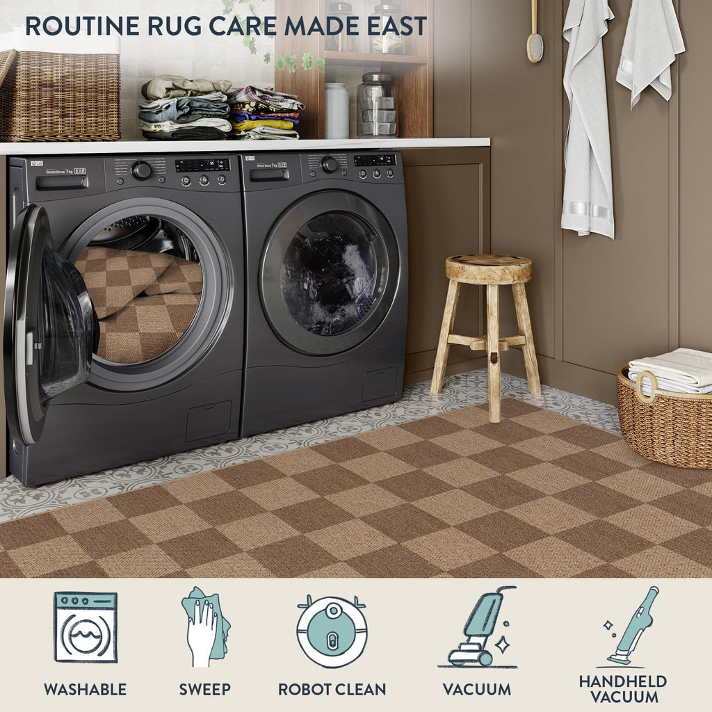 Lahome Checkered Easy Jute Kitchen Runner Rug, 2x8 Outdoor Rugs Washable