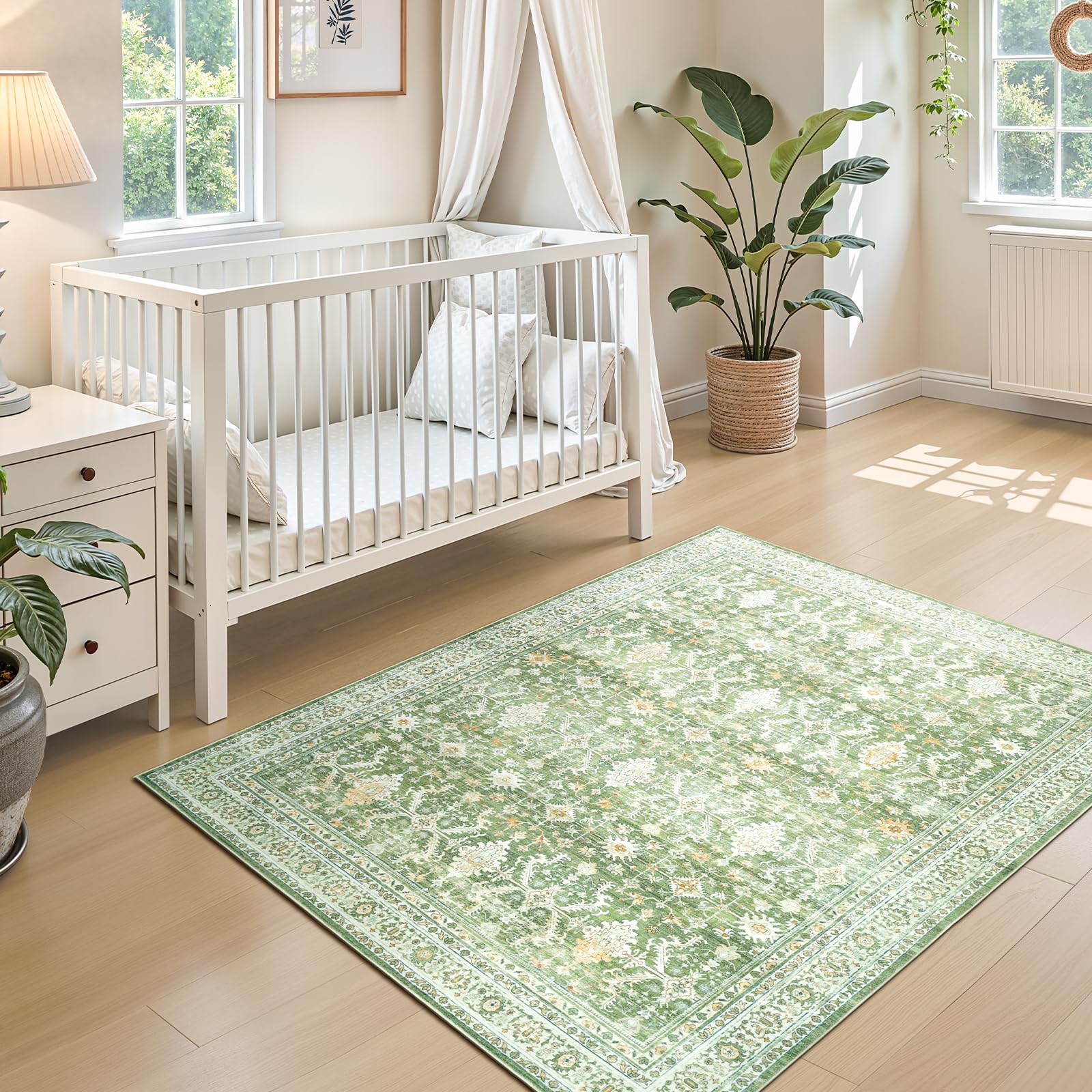 3x5 Area Rugs for Entryway, Non-Slip Washable Rug for Kitchen, Light Green