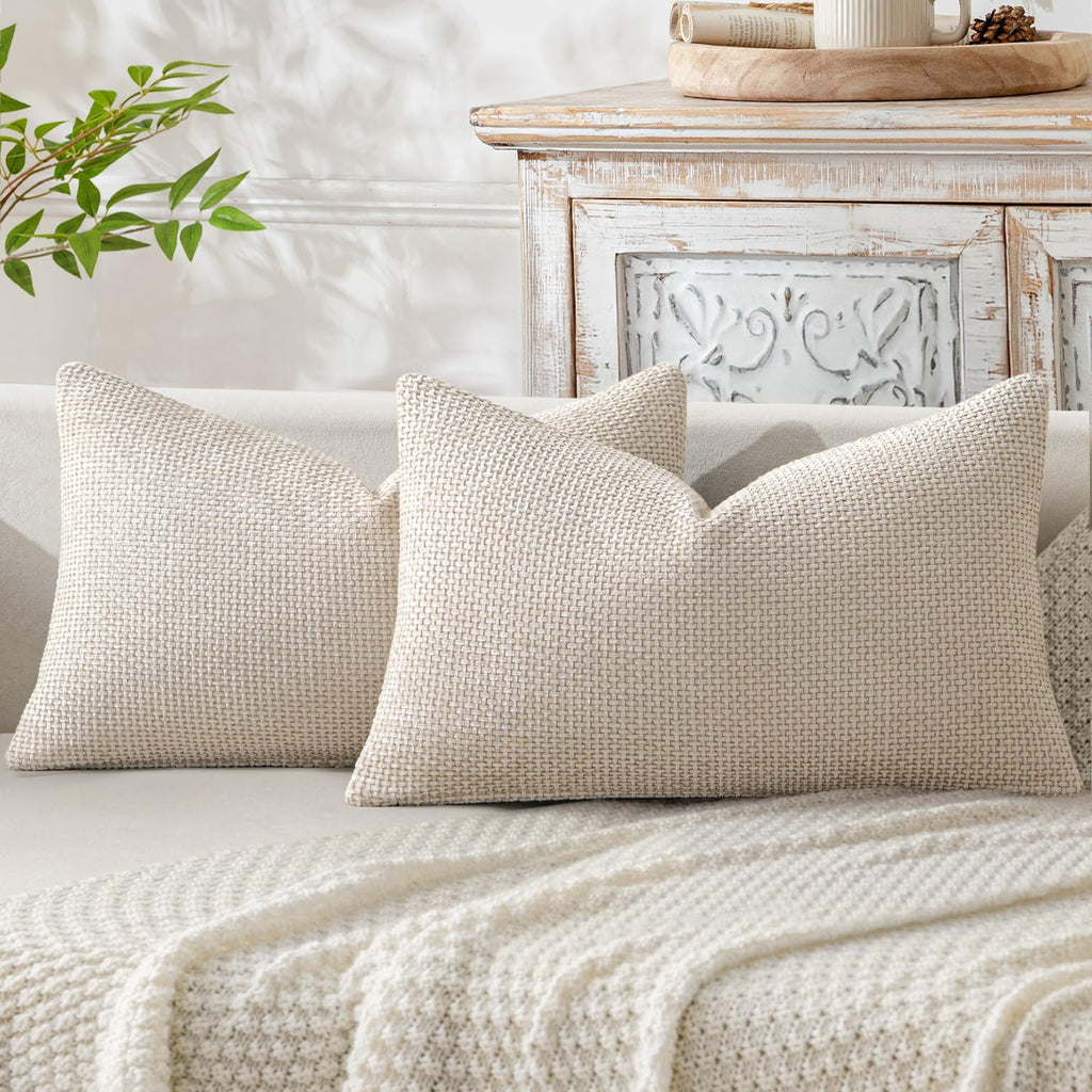 MIULEE Decorative Neutral Beige Euro Sham Pillow Covers 24x24 Inch 2 Pack