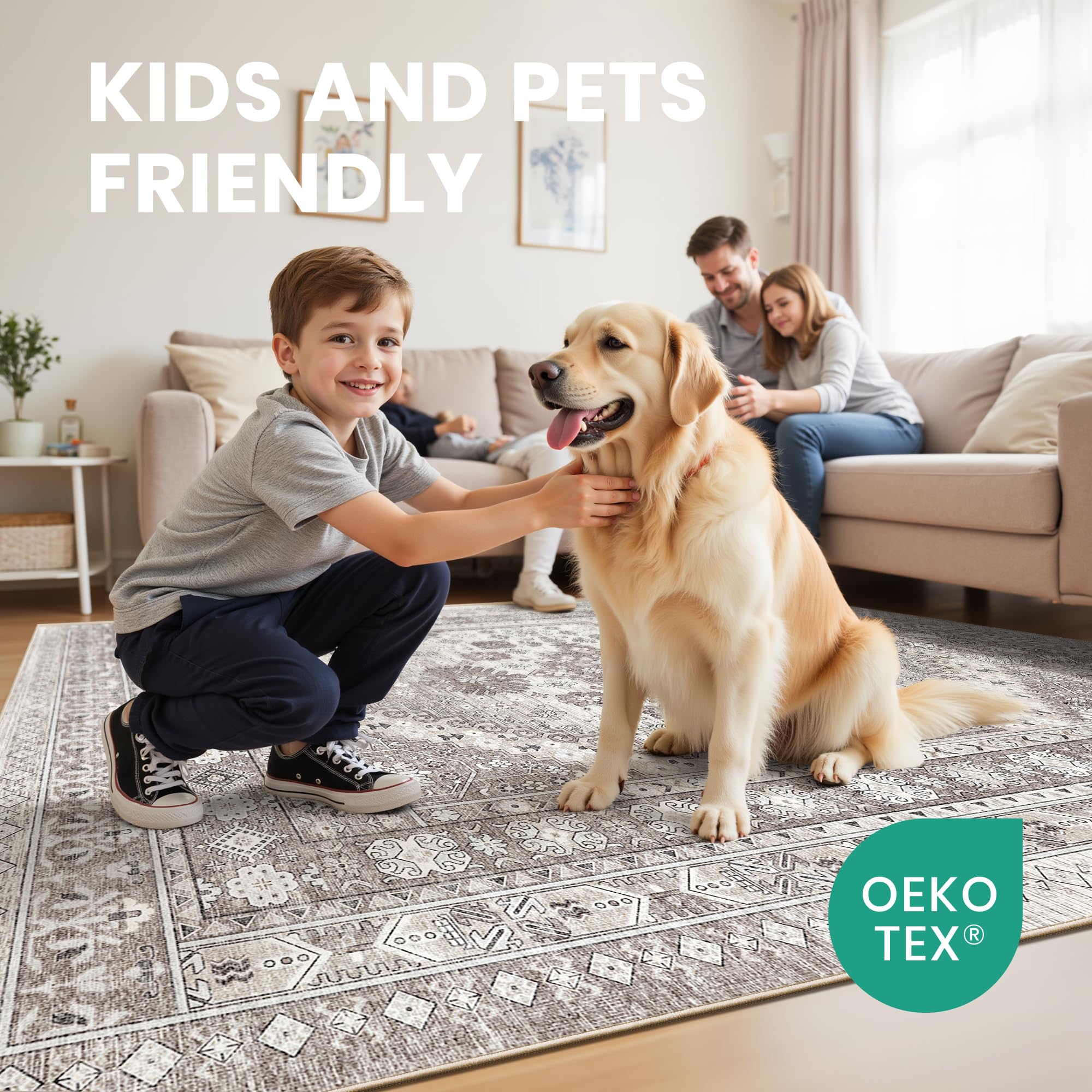 zesthome 4x6 Area Rug for Entryway,Washable Kitchen Rug,Brown