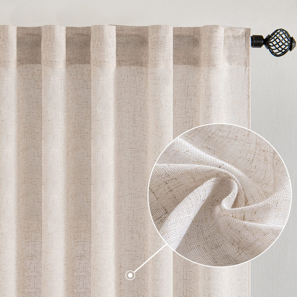 MIULEE Natural White Linen Curtains 52x80 Inch Length Soft Thick Linen