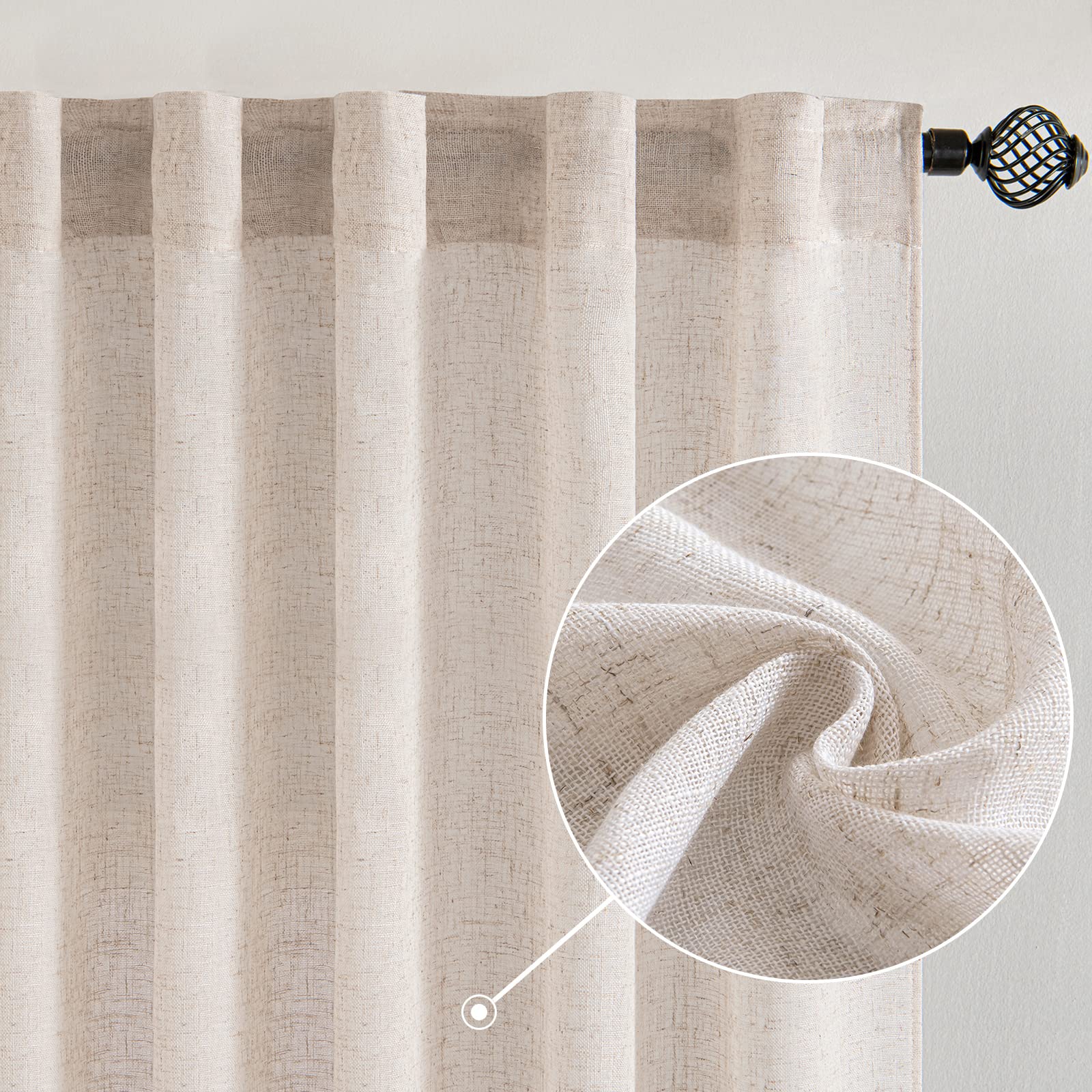 MIULEE Natural White Linen Curtains 37x84 Inch Length 2 Panels
