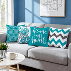 Hexagram Geometric Teal Pillow Covers 16x16, Decorative Pillow Covers