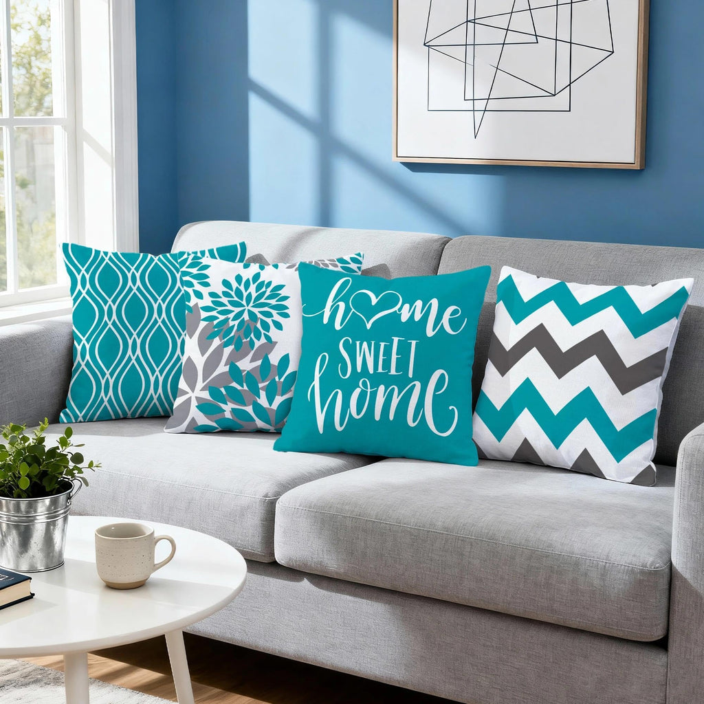 Hexagram Geometric Teal Pillow Covers 16x16, Decorative Pillow Covers