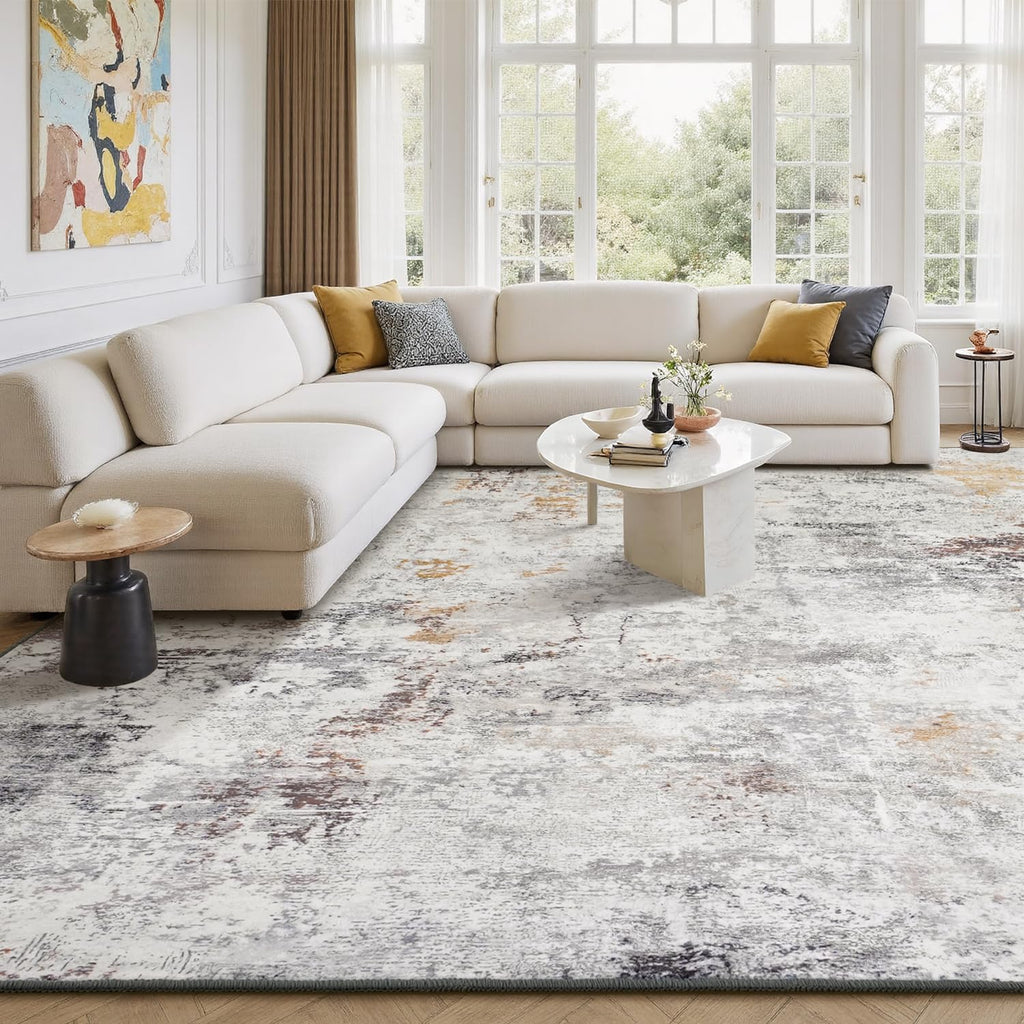 Rugflix 5x7 Area Rugs for Living Room, Washable Beige Grey Large Rug