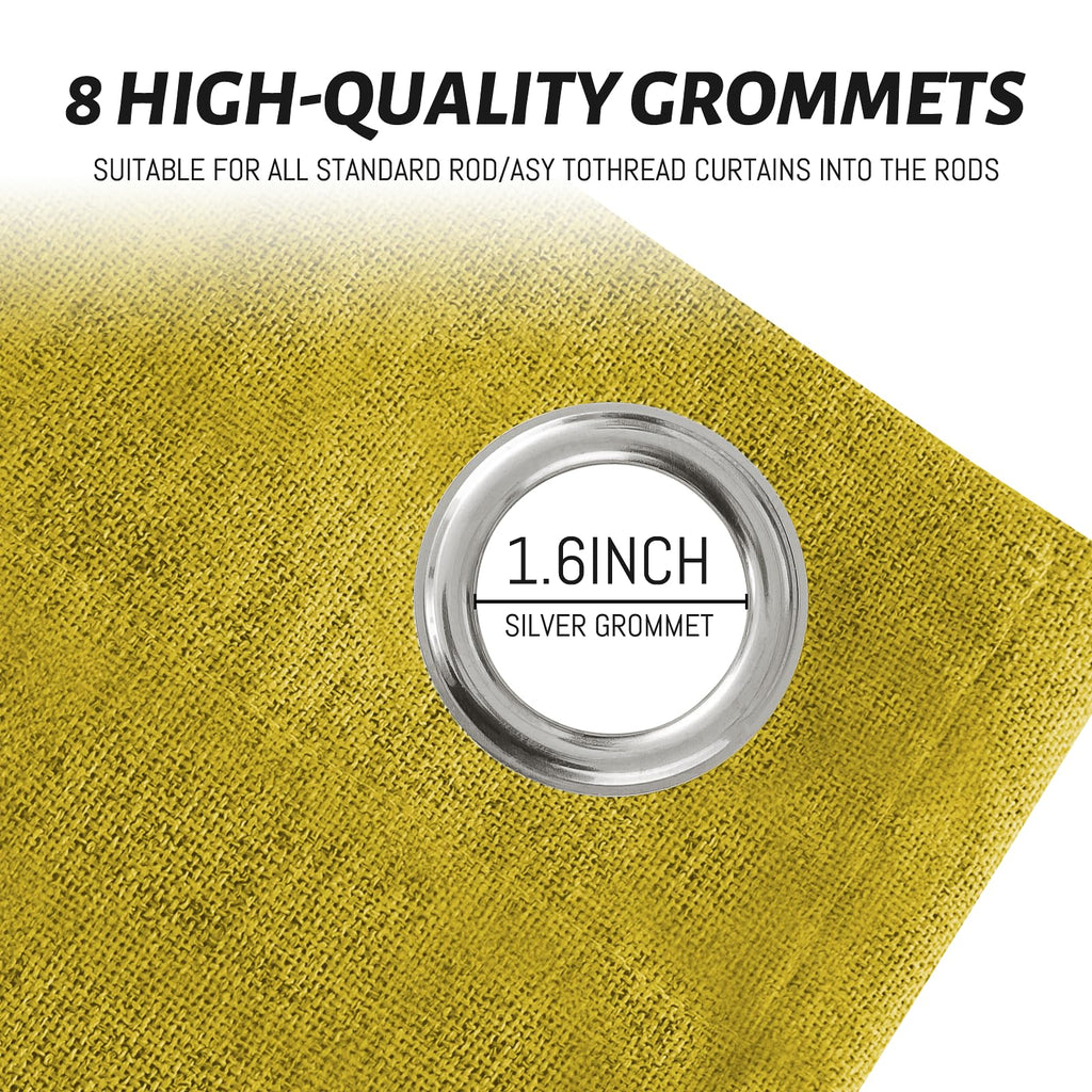 Yakamok Mustard Yellow Linen Textured Curtains 84 Inches Long for Bedroom