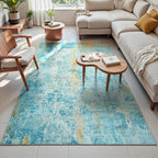 Area Rug 4x6 Teal Blue Rug Washable Boho Rugs Non Slip Low Pile Abstract Small Carpet for Entryway, Bedroom, Kitchen, Classroom, Kids Room, Office, Dorm, Dining Room