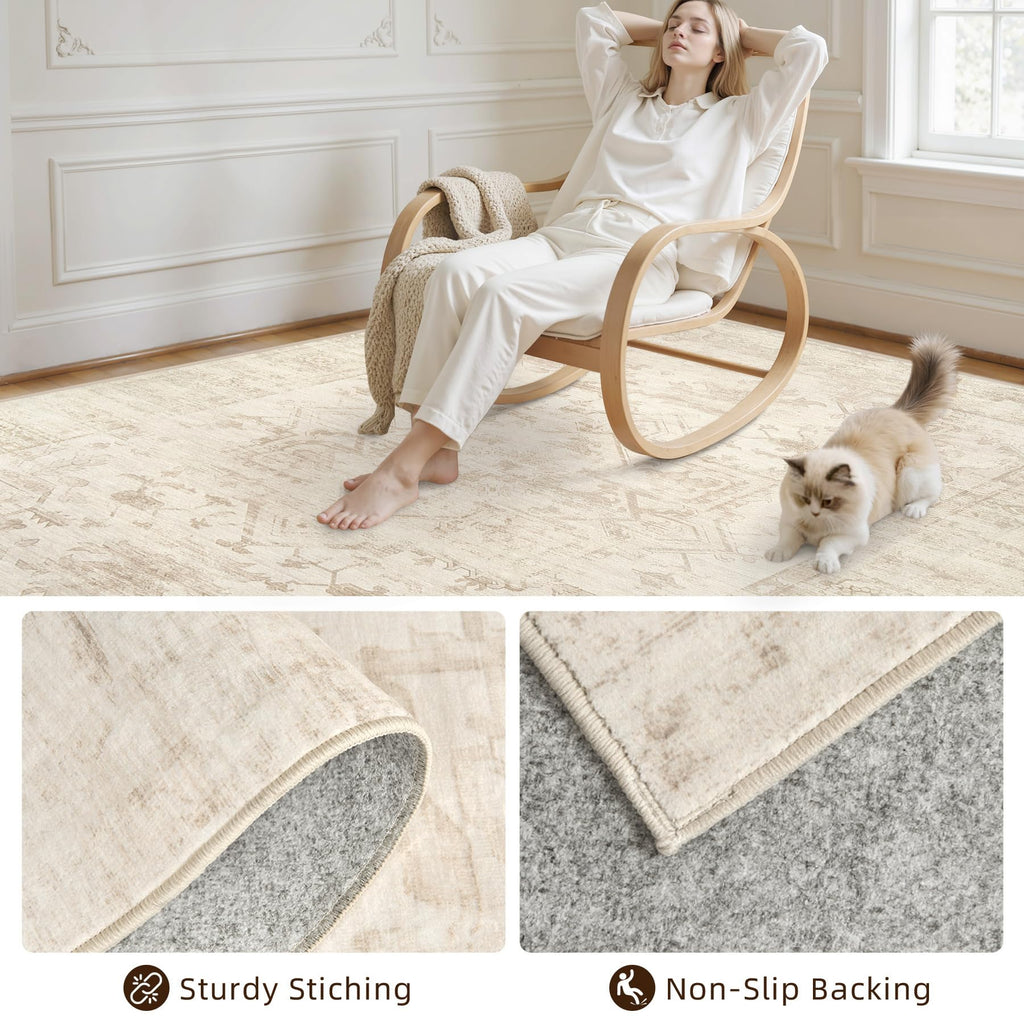 Luxturiy Area Rugs 9x12 Living Room: Bedroom Washable Carpet Beige/Brown