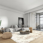 9x12 Area Rugs for Living Room: Washable Abstract Beige Grey Badroom Carpet