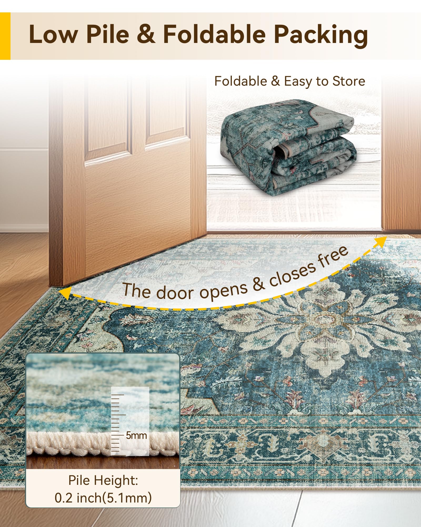 RELEANY Washable Area Rug, Runner 2'6"x10', Blue/Vintage Dark Blue