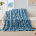 BEDELITE Fleece Throw Blanket for Couch - 300GSM Soft & Warm Fluffy Light Blue Blanket, Decorative and Giftable Striped Blankets for Women, Men, 50"x70"