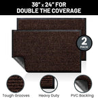 Sierra Concepts 2-Pack Front Door Mat - Large 36 x 24 Welcome Indoor Outdoor Entryway Mats for Shoe Scraper, Ideal for Inside Outside High Traffic Area, Dark Brown