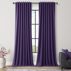 Guken New Purple 100% Blackout Linen Curtains 96 Inch Length 2 Panels Set for Living Room Bedroom Back Tab/Rod Pocket Thermal Insulated Farmhouse Black Out Drapes Room Darkening,52x96