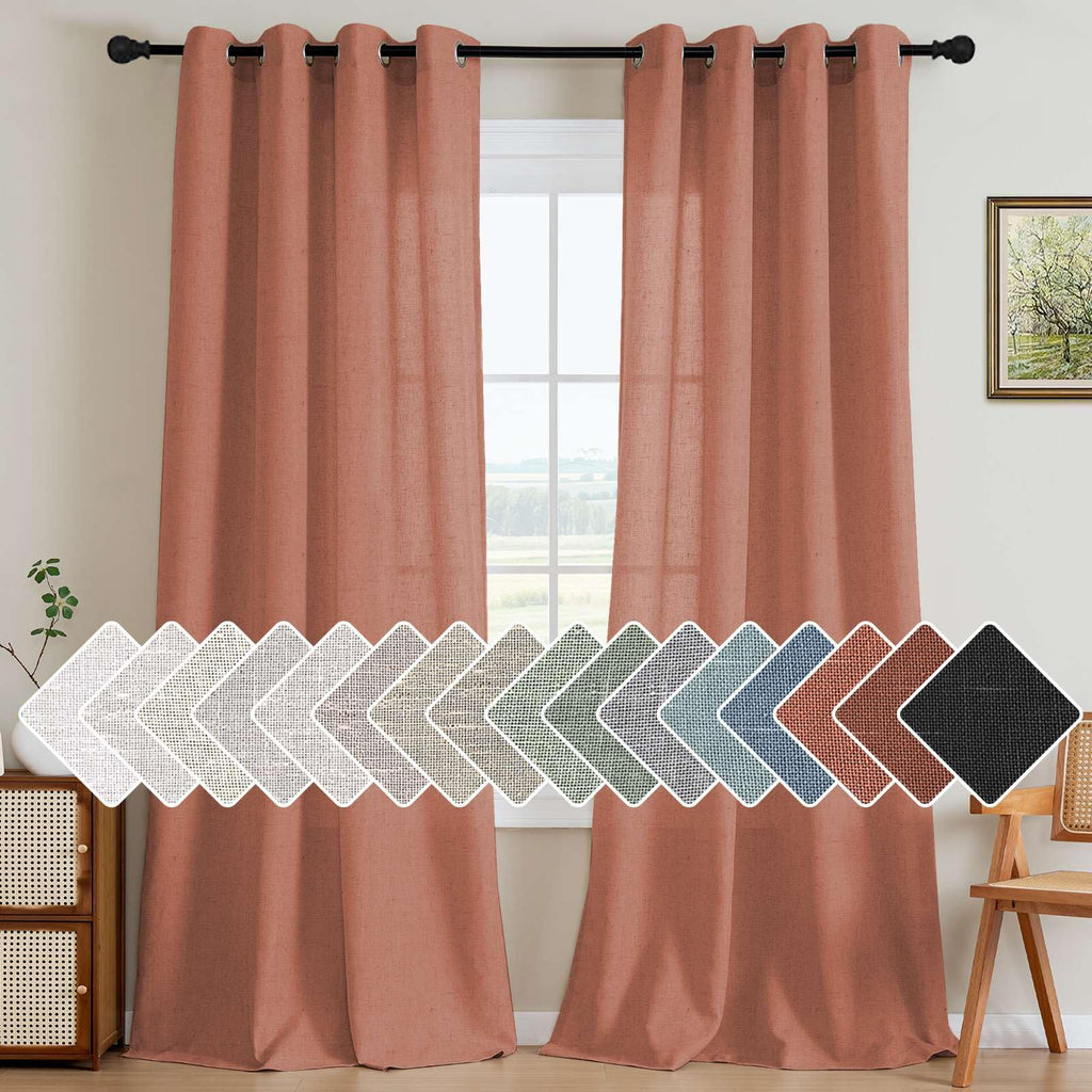 H.VERSAILTEX Linen Curtains Home Decorative Nickel Grommet Semi Sheer Curtains Privacy Added Energy Saving Light Filtering Window Treatments Draperies for Bedroom, Terracotta, 2 Panels, 52 x 96 - Inch