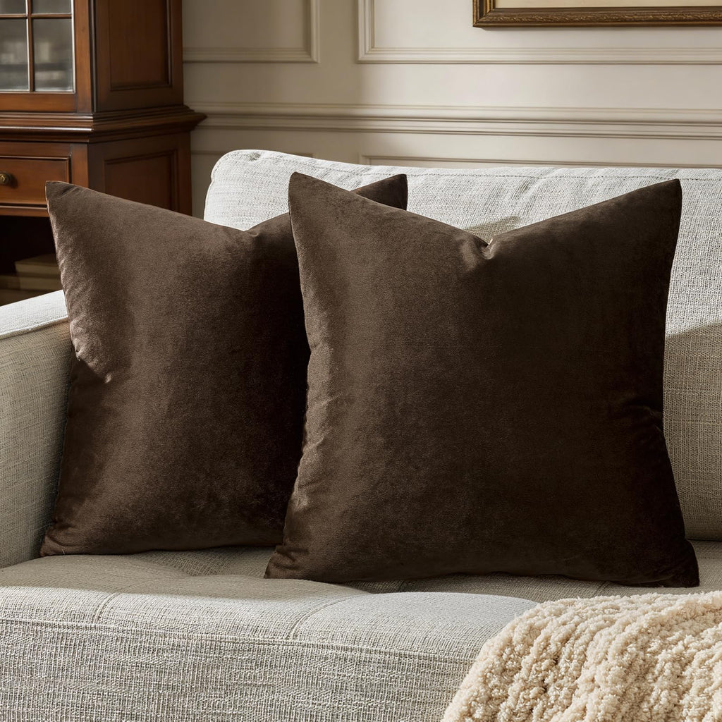 GIGIZAZA Brown Velvet Pillow Covers 16x16 Decorative Pillows Pack of 2
