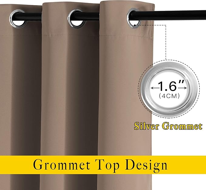 NICETOWN Cappuccino Blackout Bedroom Curtains 96 inches Long, Grommet Thermal Insulated Room Darkening Window Treatments Sound Reducing for Living Room, W46 x L96, 2 Panels