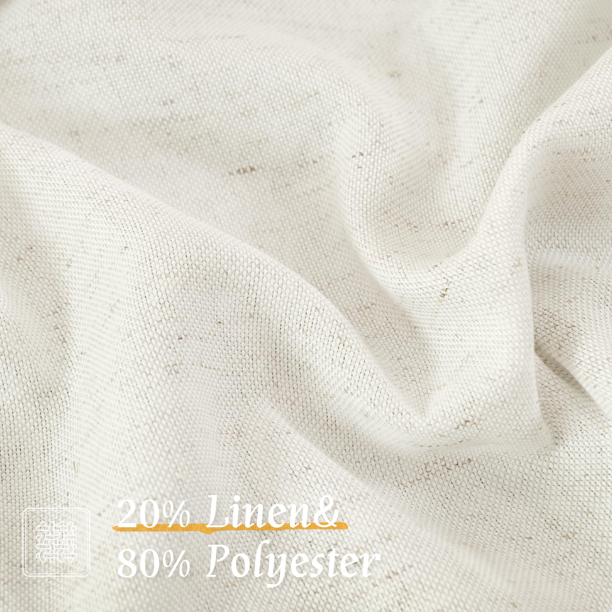 LAMIT Light Filtering Linen Curtains 54 Inches Long for Bedroom, Natural Ivory Soft Faux Linen Textured Panels Rod Pocket Neutral Drapes for Window/Loft Room, 42 x 54 Inch, 2 Panels