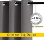 NICETOWN Blackout Grey Doorway 80 inch Curtains, Grommet Room Darkening Thermal Insulated Soundproof Window Treatments for Bedroom/Closet, 2 Panels, W40 x L80