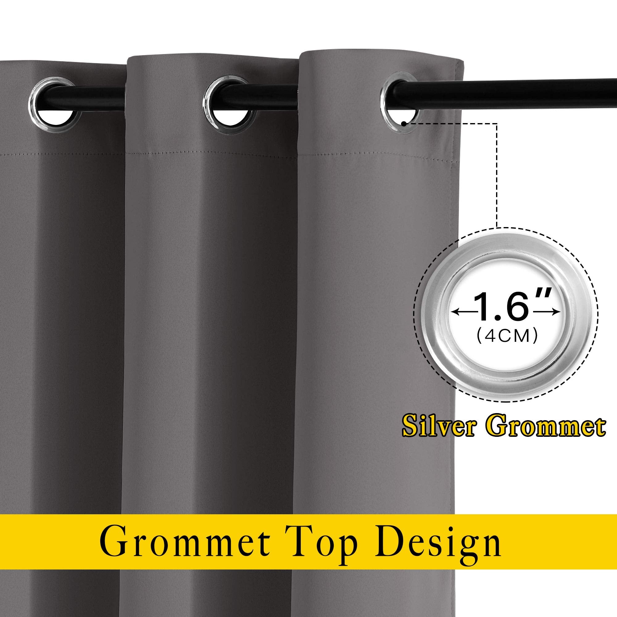 NICETOWN Bedroom Blackout Curtains 54 inch Long - Window Treatment Thermal Insulated Solid Grommet Room Darkening Drapes for Flat/Apartment (Set of 2, W37 x L54, Grey)