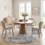 UERMEI 6ft Round Area Rug Living Room Rugs - 6x6 Washable Neutral Modern Abstract Soft Thin Rug Indoor Floor No Slip Rug Carpet for Bedroom Under Dining Table Home Office Decor - Blue Grey