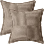 MIULEE Decorative Throw Pillow Covers for Couch Bed Livingroom 18x18 Inch Set of 2 Light Brown Boho Accent Throw Pllows Broadside Striped Patchwork Soft Corduroy Pillowcases