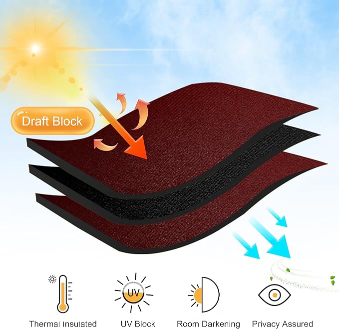 RYB HOME Blackout Bathroom Window Curtains, Short Thermal Insulated Heat Blocking Rod Pocket Half Window Curtain Tiers for Nursery Bedroom, Width 42 by Length 30, Burgundy Red, 2 Panels