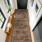Hazo Haus Brown Neutral Boho Washable 3x12 Extra Long Hallway Runner Rug, Waterproof Large Kitchen Floor Rug Indoor, Non-Slip Stain & Fade Resistant, Vintage Dark Earthy Taupe Decor