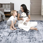 9x12 Area Rug Living Room Rug: Washable Modern Abstract Soft Thin Rug Indoor Floor No Slip Stain Resistant Carpet for Bedroom Dining Room Farmhouse Nursery Home Office - Black