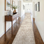 2'6"x16' Washable Hallway Runner Rug - Non Slip Kitchen Runner Rugs with Rubber Backing Vintage Low-Pile Carpet Runners for Entryway Dining Room Laundry Room Home Decor (Beige)