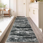 KOZYFLY 3x8 Ft Rug Modern Ombre Runner Rug for Hallway, Washable Kitchen Rugs Non-Slip Soft Striped Entryway Rug, Print Black Grey Abstract Carpet for Laundry Nursery