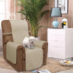 U-NICE HOME Recliner Chair Covers Reversible Quilted Water Repellent Pet Protectors with Elastic Straps (23''Recliner Small, Sand/Beige)