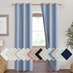 NICETOWN Stone Blue Vintage Linen 100% Blackout Curtains for Living Room, Thermal Insulated Curtains 90" Long, Noise Reducing Window Treatment Drapes for Hall Room, 42" Wide Per Panel, Set of 2