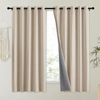 NICETOWN Cream 100% Blackout Linen Curtains 63 inch Long Burg for Kitchen, 1 Pair, 62" Width Each Panel, Farmhouse Thick Completely Blackout Window Treatment Thermal Insulated Drapes