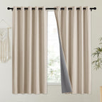 NICETOWN Cream 100% Blackout Linen Curtains 63 inch Long Burg for Kitchen, 1 Pair, 62" Width Each Panel, Farmhouse Thick Completely Blackout Window Treatment Thermal Insulated Drapes