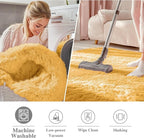 OLANLY Mustard Yellow Round Rugs for Bedroom - Machine Washable, 7 ft Circle Area Rugs for Living Room, Soft and Fluffy Shaggy Carpet for Teen Girl and Boys, Nursery Rooms, Dorms, Home Decor Aesthetic