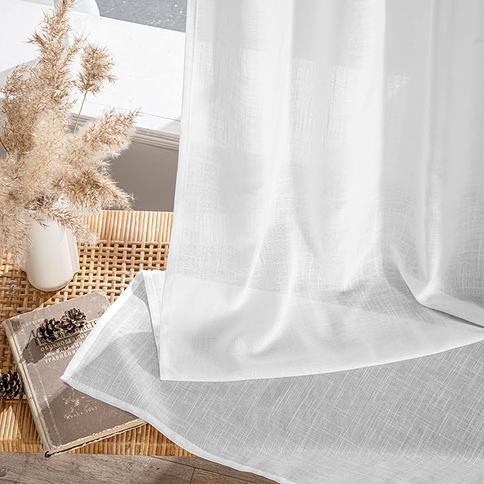 MIULEE White Linen Curtains 86 Inch Long 2 Panels for Bedroom Living Room