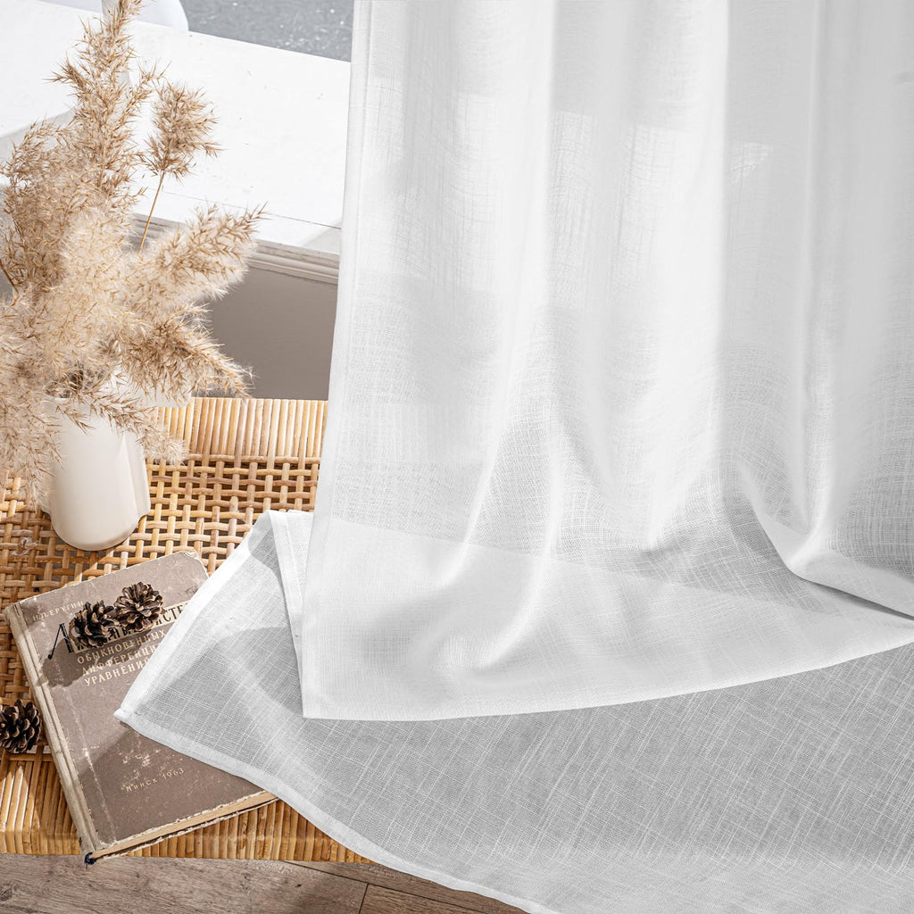 MIULEE White Linen Curtains 2 Panels Window Drapes 37x90 Inches