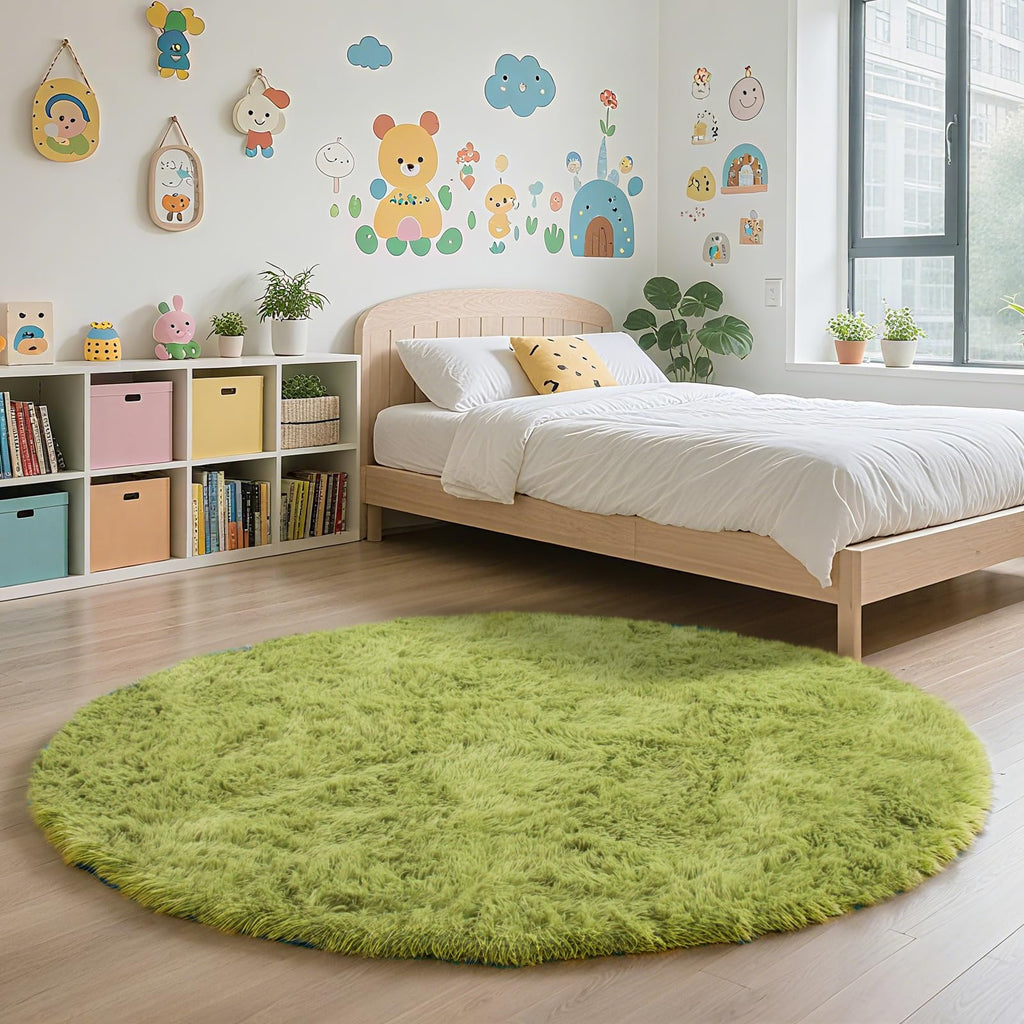 Fluffy Round Area Rugs,6'X6'Shag Circle Small Area Rugs for Bedroom