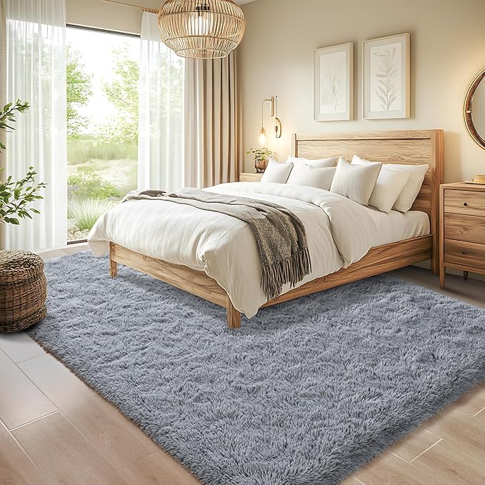 Chicrug Soft Area Rugs for Bedroom Living Room Plush Fluffy Rug 5x8 Feet, Shag Furry Area Rug Carpet Non Shedding for Nursery Children Kids Girls Room Home Decorative, Grey